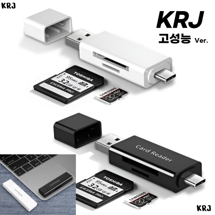 KRJ USB3.0 C타입 microSD OTG 카드리더기 고급형, 블랙, 1개