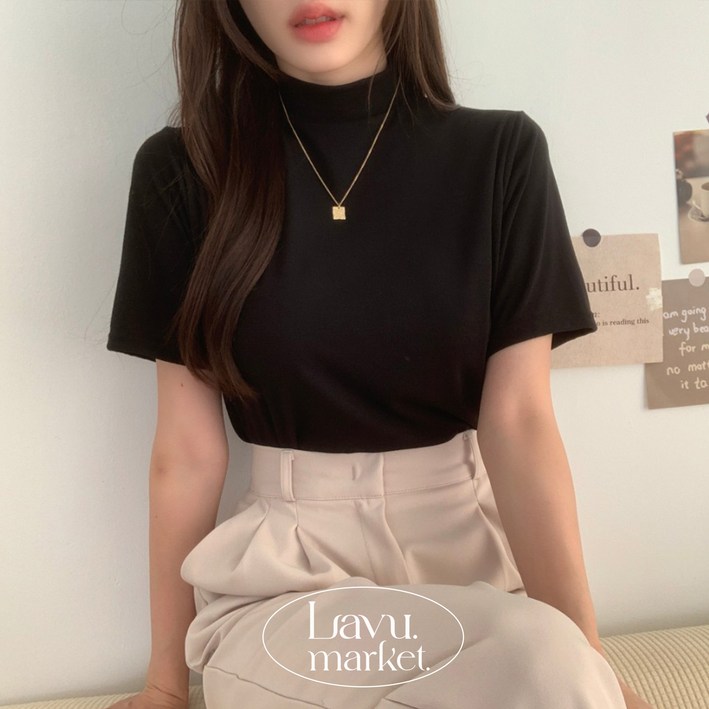 라뷰마켓 군살커버 마임 여유핏 반목 폴라 반팔티셔츠 4color 반팔폴라반목폴라여유핏폴라하객룩정장상의출근룩