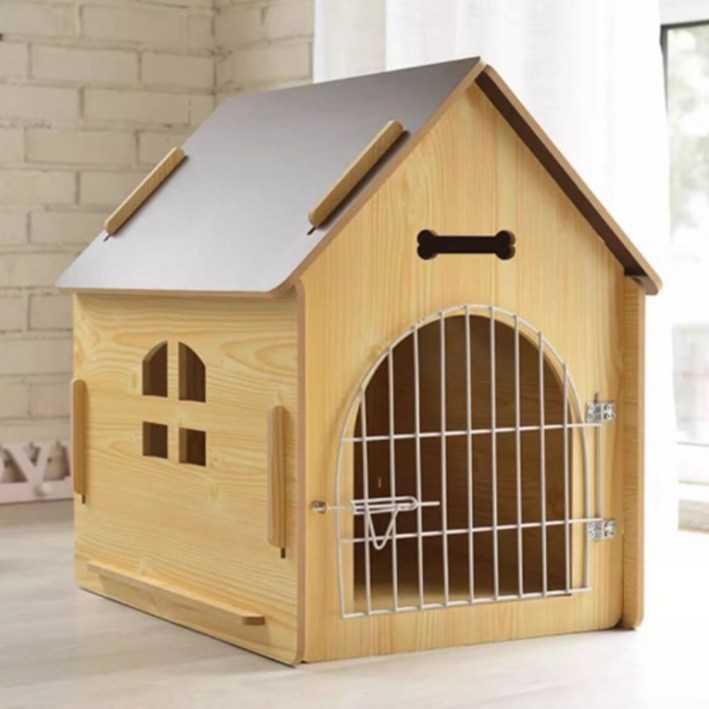 지스터프 나무 애견 강아지 하우스 우드 강아지집 문 있는 켄넬, 브라운, 1개