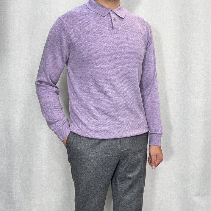 바쏘옴므 24FW 울 혼방 와플니트 카라티 라일락멜란지 SY3WT42-2