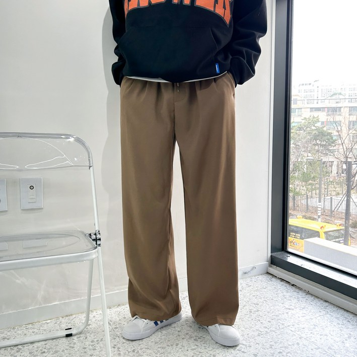 홈인박스 밴딩 더블턱 면 와이드 슬랙스 빅사이즈 면바지 팬츠