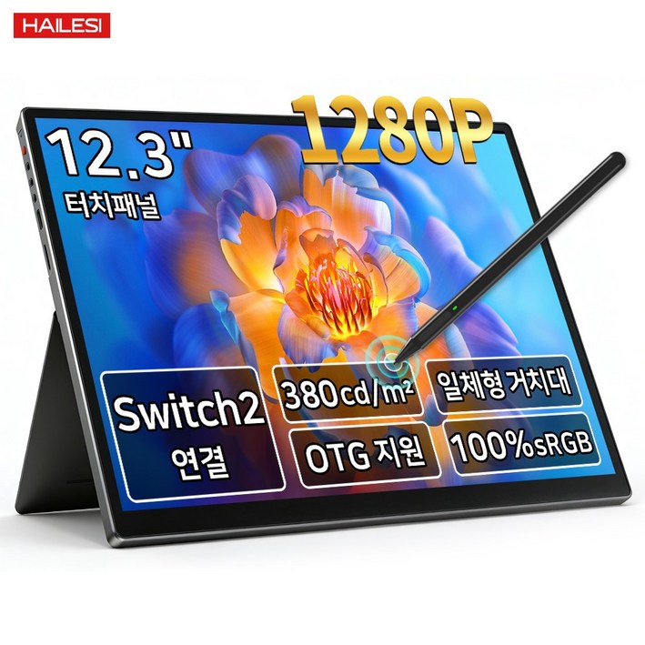 HAILESI S123 1.9K/2.4K 12.3인치 터치식 휴대용 모니터, 1920*1280(터치형), 31.24cm
