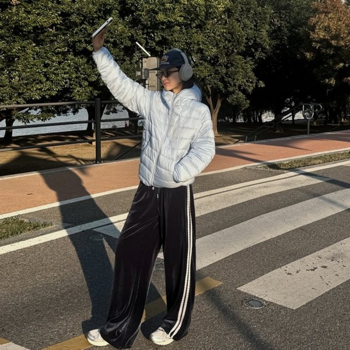 메이블루 벨벳 레이스 트랙팬츠