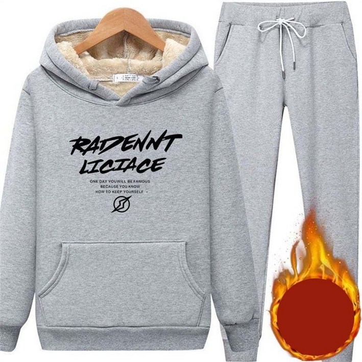 TKX 남성용 따뜻한 기모안감 후드 셋업 세트 가을 겨울 런닝복 캠핑룩 오버사이즈