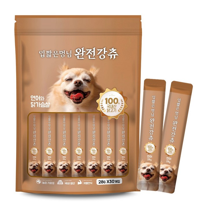 입짧은 멍님 완전강츄 대용량 사료 토핑용 노견용 짜먹는 강아지 간식 연어 28g x 60개