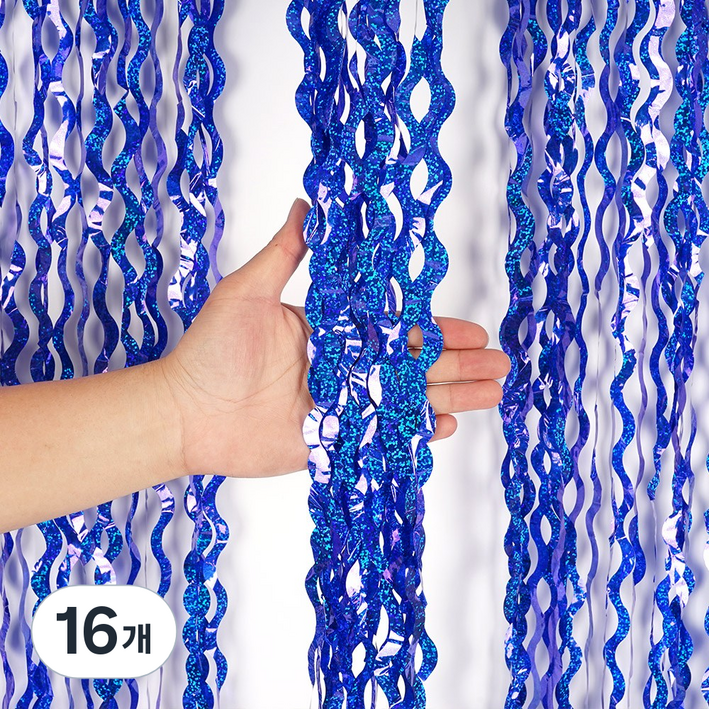 파티짱 웨이브 홀로그램 파티 커튼 장식 포토존 배경, 웨이브 파티커튼 (홀로그램 블루), 16개
