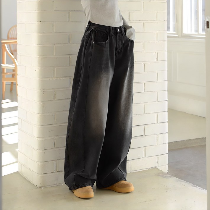 수비진 여성용 빈티지 사이드폴딩 롱와이드 청바지 롱 ver SP271