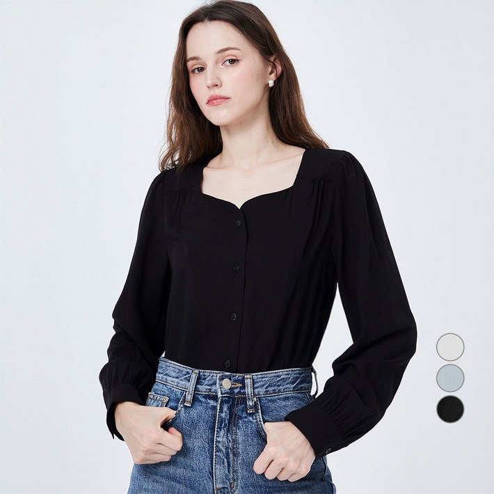 ELLE PARIS 여성용 하트 스퀘어넥 셔링 블라우스