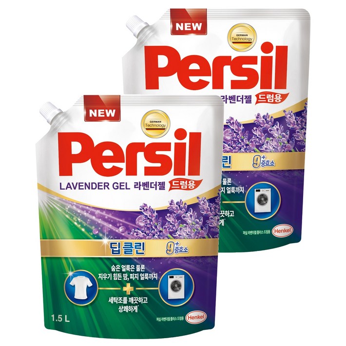 퍼실 라벤더젤 플러스 드럼용 액상세제 리필, 1.5L, 2개