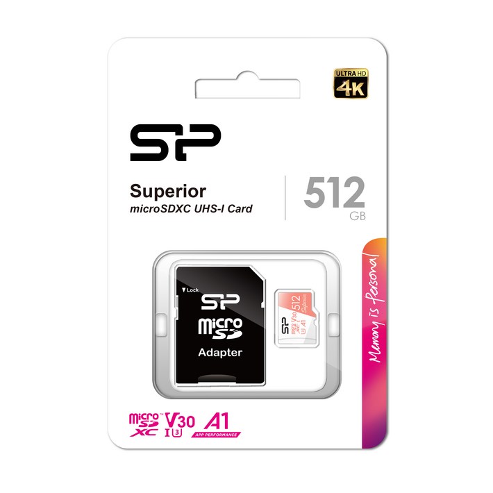 실리콘파워 Silicon Power 마이크로 SD카드 Superior SDXC UHSI 고프로 블랙박스 Class 10 V30 A1, 512GB