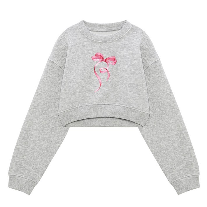 이지스튜디오 여성용 Q크롭 핑크 리본 소프트 벌룬핏 맨투맨