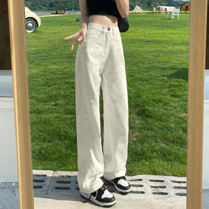 피어니스트 여성용 다크 워시 와이드 스트레이트 데님 바지