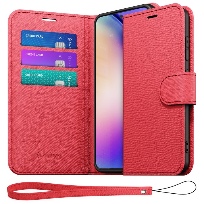 신지모루 마그네틱 사피아노 가죽 다이어리 지갑 케이스  핸드 스트랩 세트