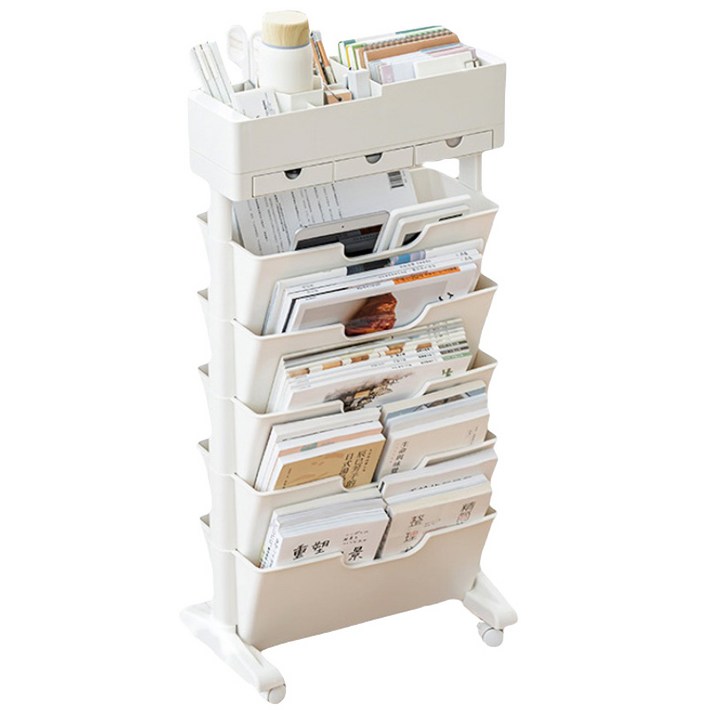 엘라노아 공부방 책 정리 수납 트롤리 책꽂이, 화이트, 6단