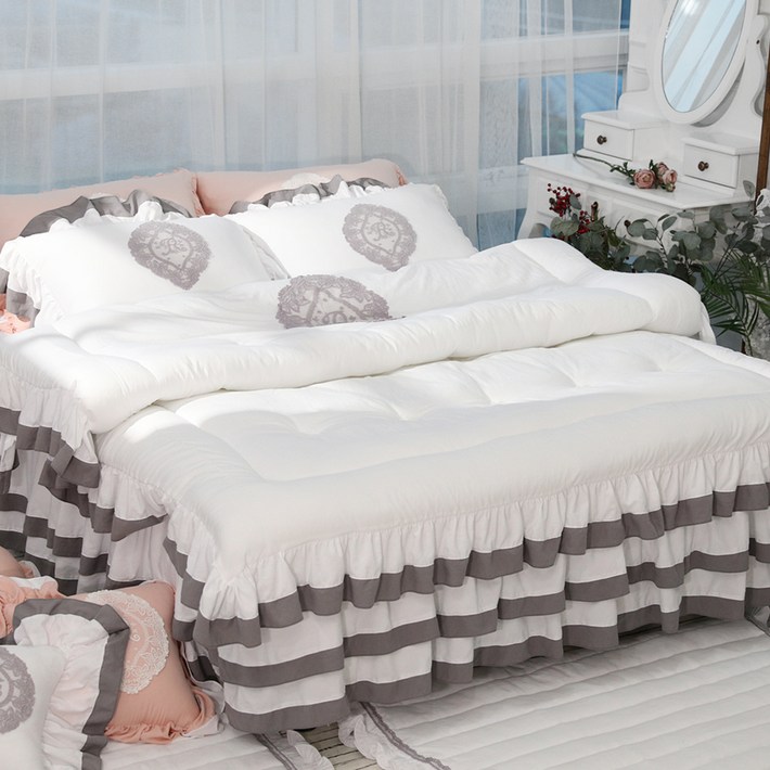 류금숙 프렌치감성 차렵이불 이중 프릴레이스 침대커버세트