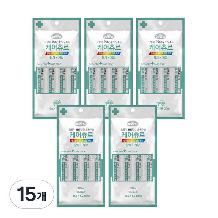 데이스포 건강을 담은 츄르 고양이 간식, 참치 앤 게살요로, 15g, 15개