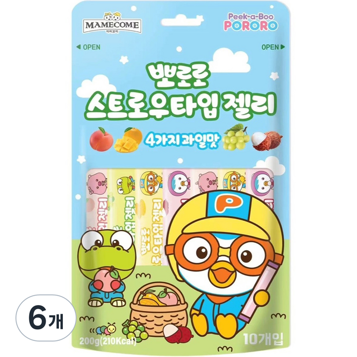 마미꼬미 뽀로로 스트로우타입젤리 10p, 200g, 6개