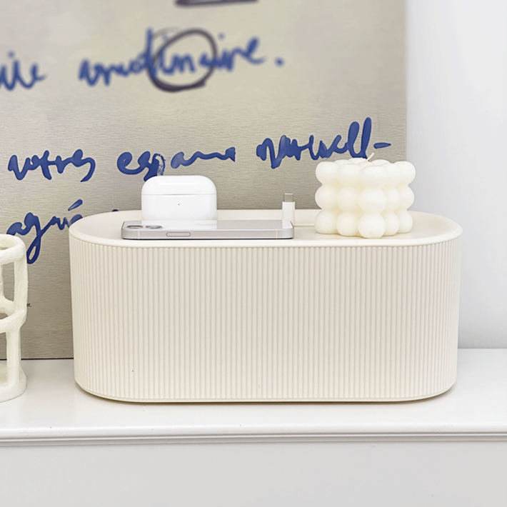 데미무드 보이드 멀티탭 공유기 덮개식 정리함, 크림, 1개