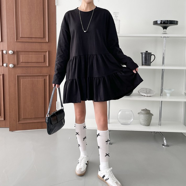 투데이앤룩 캉캉 플레어 코튼 긴팔 원피스