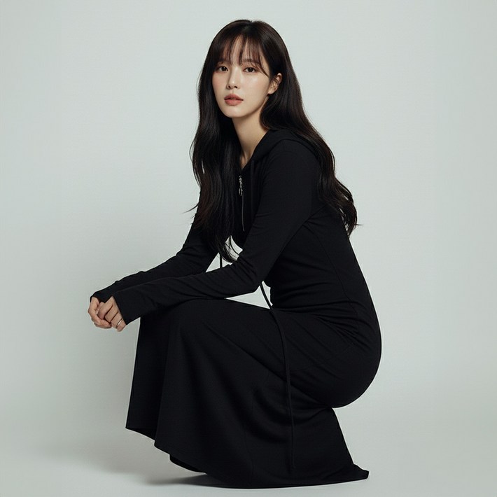 비비에모 르베나 반집업 후드 긴팔 롱 원피스 12406