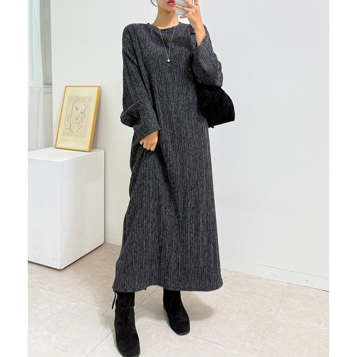 빅사이즈 ok 플리츠 탄탄 보들 보카시 오버핏 맥시 롱 원피스 3color