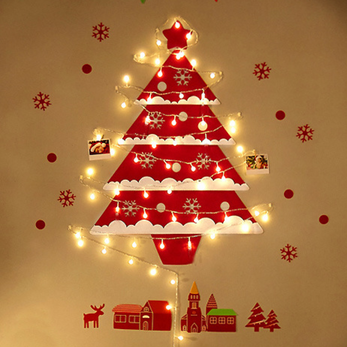매장 교회 원터치 간편 창문 크리스마스 벽에 붙이는 트리 전구 벽트리 펠트 장식 풀세트