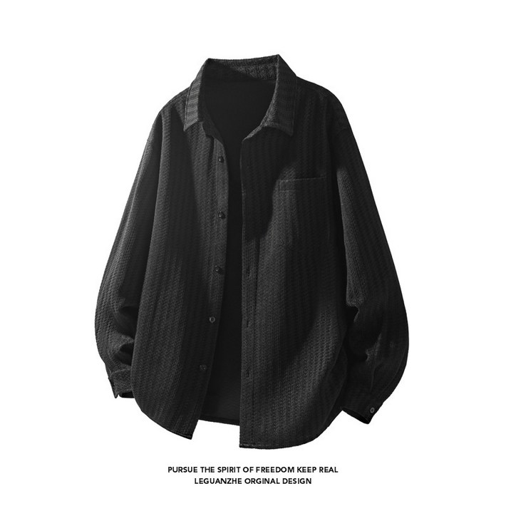 ANYOU 남성 봄 가을 재킷 루즈한 세로 줄무늬 셔츠