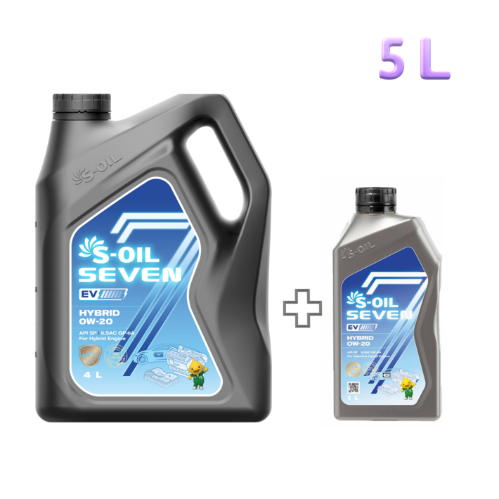 에스오일 세븐 EV 하이브리드 엔진오일 0W20 4리터1리터 총 5리터 세트, 5L, 0w20, 1세트