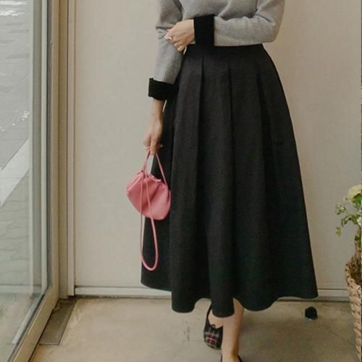 리린 LABEL 소녀의 핀턱 A라인 롱 스커트