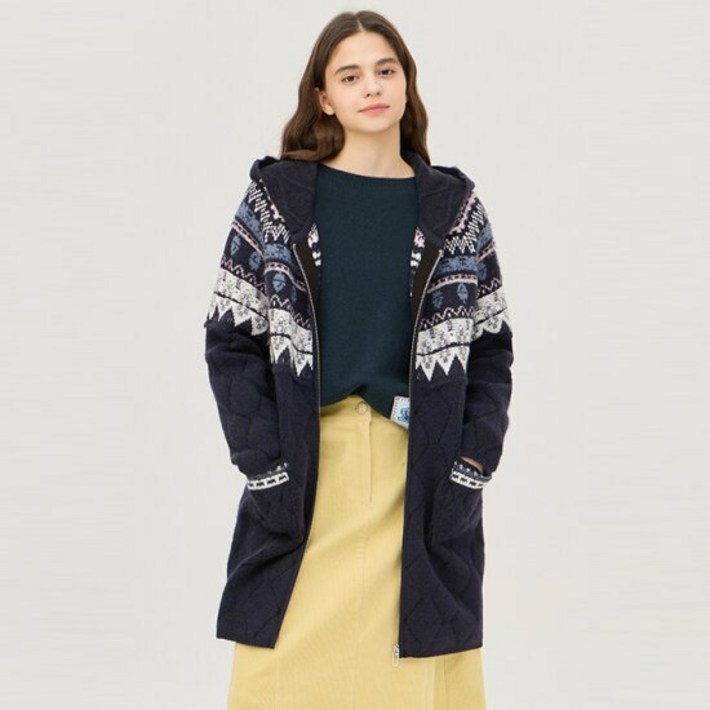 베네통 패턴 후드 롱 니트 가디건BAKC53461NY 718287