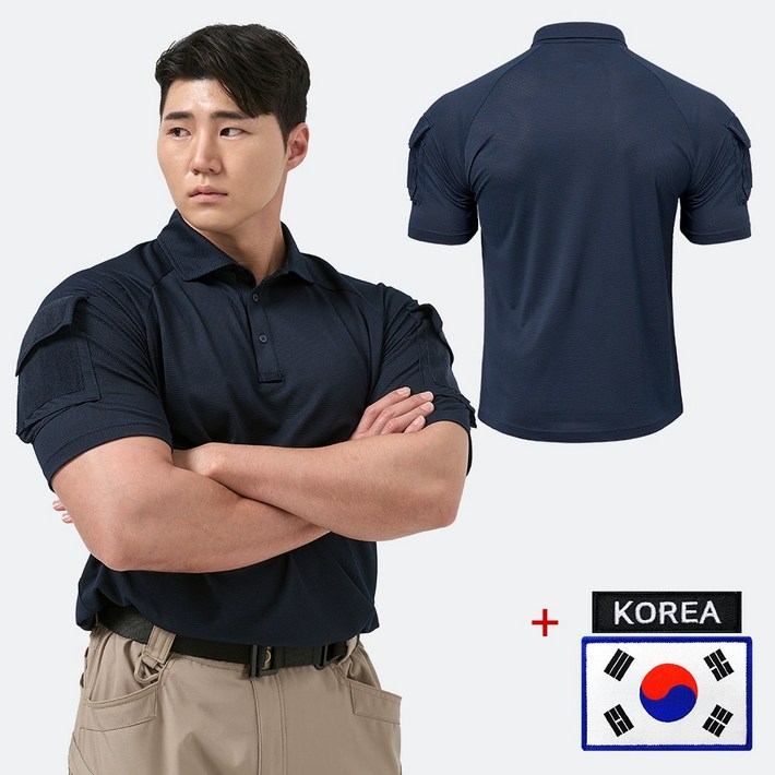 아머 전술 반팔 카라 티셔츠  태극기 코리아 패치  밀리터리 군용 경호 가드 보안 스태프 안전 코리아