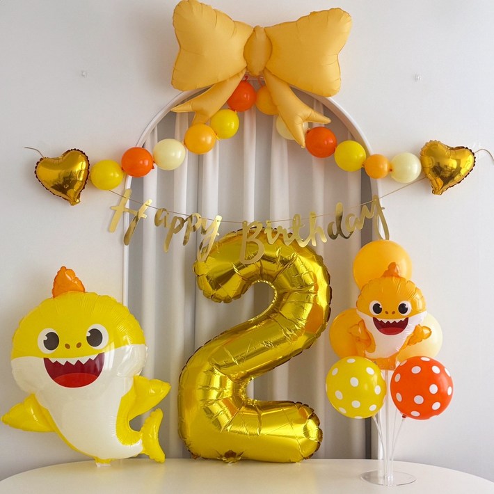 아기상어 풍선 두돌풍선 생일파티세트, 1개