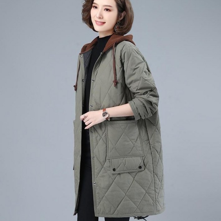 26년 여성 후드 누빔 깔깔이 롱 패딩 점퍼 겨울 빅사이즈 추천 4xl 미디 웰론 퀼팅 기본템 가벼운 하프 볼륨감 트렌디 방한 아우터 베이직 심플 클래식 따뜻한 보온 디자인 점퍼