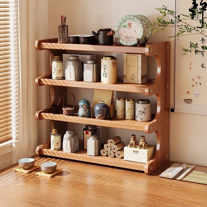 CUBBYCASE 친환경 대나무 다층 수납 선반 다용도 데스크 정리대 컵걸이 식물 진열대 베란다 화분 정리대, 4단, 차색