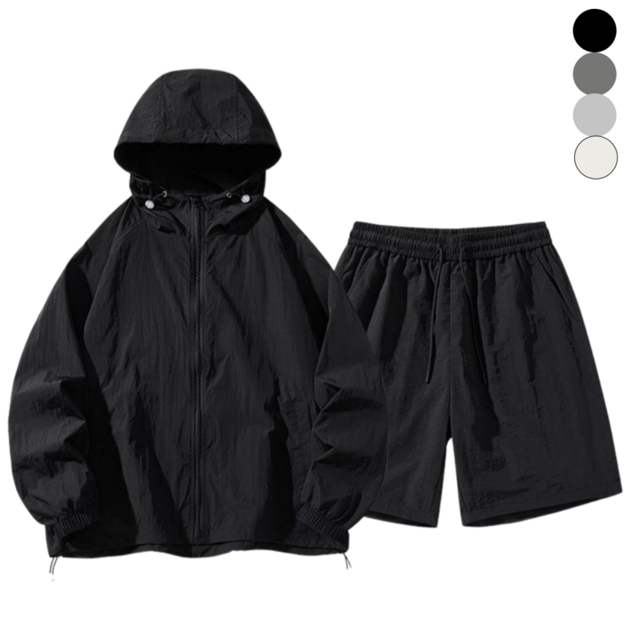 벨에라 빅사이즈 남녀공용 경량 트레이닝 운동복 바람막이 집업+반바지 세트