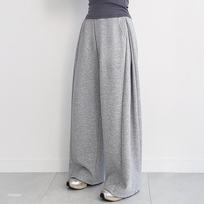 FITOJIM 여성 일반/기모 사이드 핀턱 밴딩 와이드 팬츠 트레이닝 바지