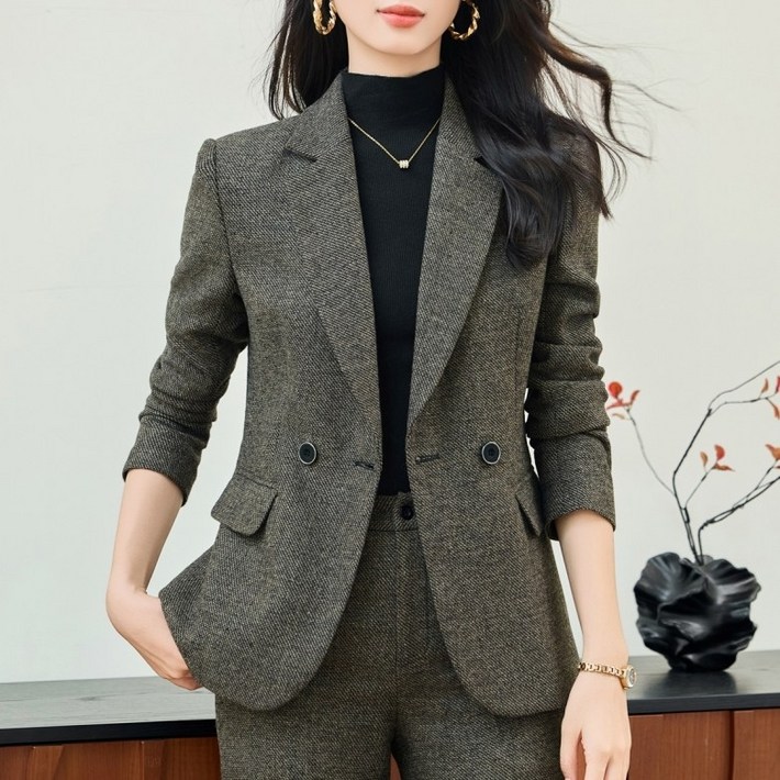 잇츠스타일 L5XL 가을 겨울 세련된 시크 모직 정장 자켓 바지 세트