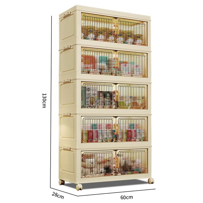 Ageye 대형 접이식 폴딩 리빙박스 수납함 이동식 접이식 수납장 가정용 다용도 옷 수납장, 투명한 5 개의 층