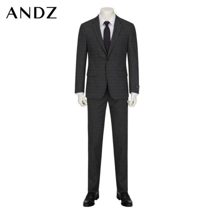 앤드지 앤드지 남자 브라운 차콜 쉐도우 체크 패턴 울 스판 정장 셋업 BJD3SB31103