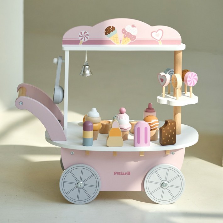 폴라비 원목 아이스크림 카트, 핑크 화이트, 1개