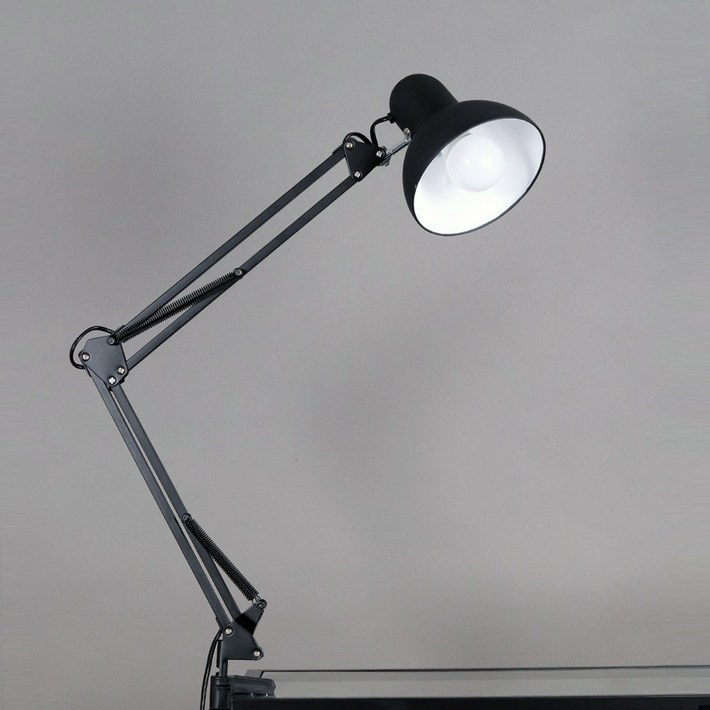 집게형 클램프 스탠드 북라이트 제도등 조명 관절이 자유로운 책상스탠드조명, 블랙