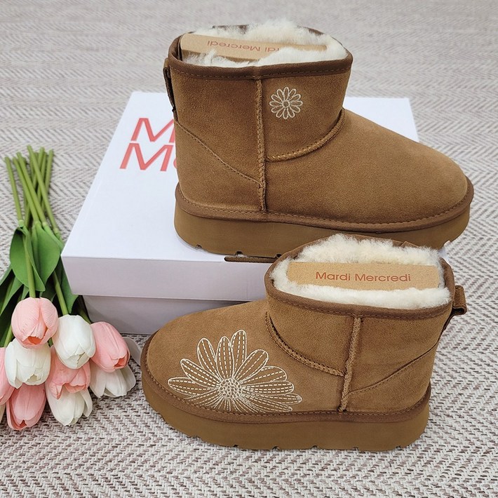 마르디메크르디 클라시크 어그 부츠 숏 통굽 키높이 체스넛