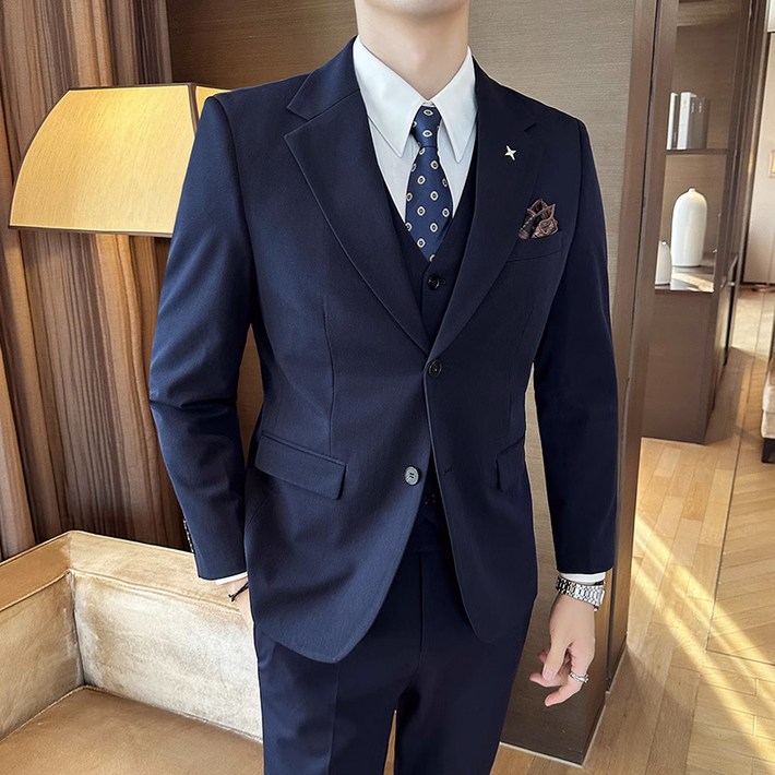 티티콩 남성 가을 캐주얼 투버튼 정장 결혼식 면접 하객룩 세트 3피스슈트조끼바지