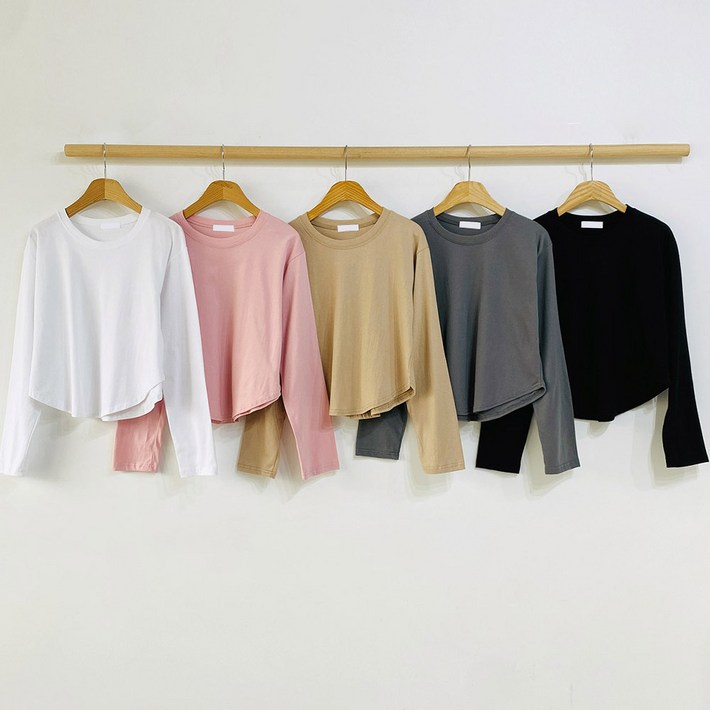 여성 오버핏 라운드넥 크롭 티셔츠 봄가을 사계절 20수 긴팔티