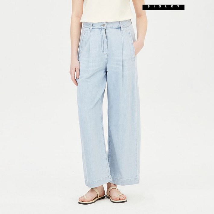 시슬리 사이드 절개 턱 와이드 데님 팬츠 SADPC4531