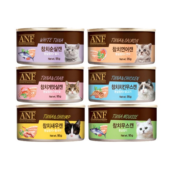 ANF 고양이 캔 간식 Mix 버라이어티팩 총 24개 콤보 구성 참치 게맛살 무스 새우 순살 연어 가리비 치킨