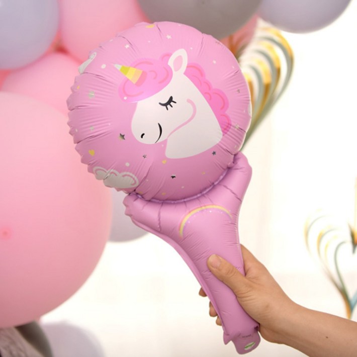 예쁨주의지호 캐릭터 손풍선 막대풍선 캐릭터 선택, 은박 손풍선핑크 유니콘