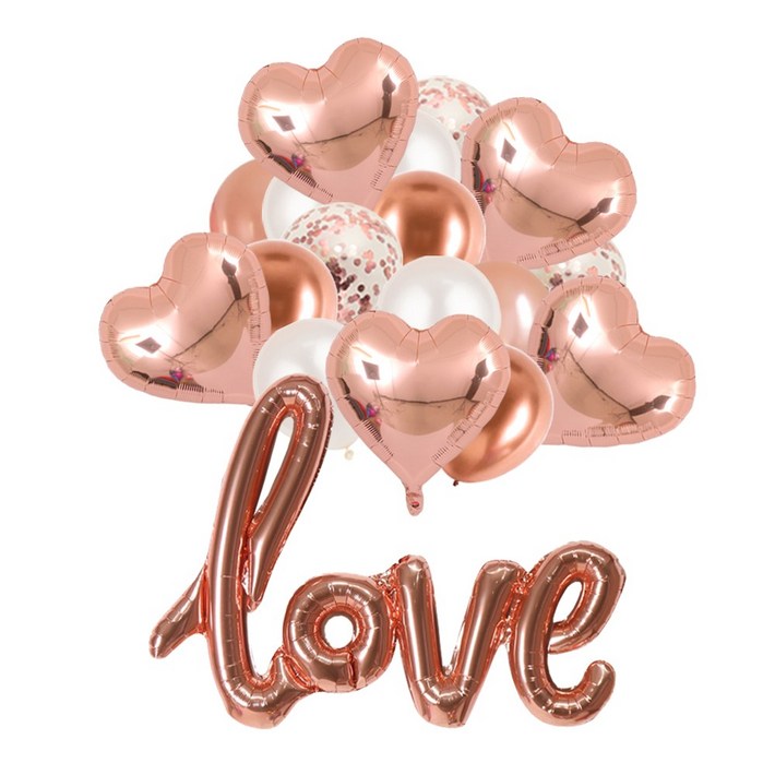 love 하트 은박풍선 컨페티 혼합풍선 파티용품세트 에브리띵스마일 1228, 1세트, 로즈골드 혼합 풍선 love 하트 은박풍선 컨페티 혼합풍선 파티용품세트 에브리띵스마일 1228, 1세트, 로즈골드 혼합 풍선