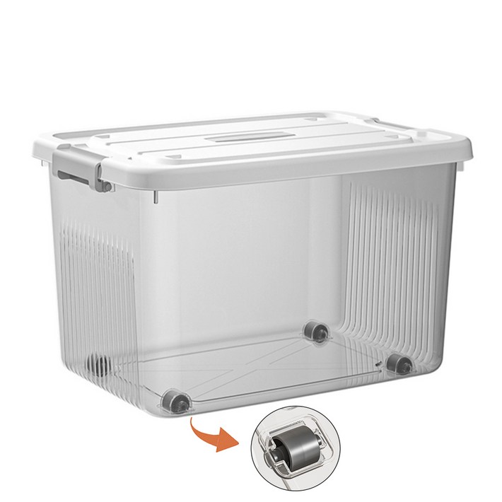 제이투 다용도 바퀴 수납 정리함 리빙박스, 3개, 투명