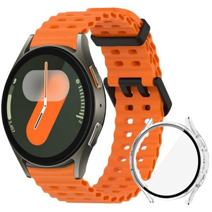 아이비온 갤럭시워치 스포츠 실리콘 스트랩 40 44  풀커버 케이스 세트, 딥오렌지